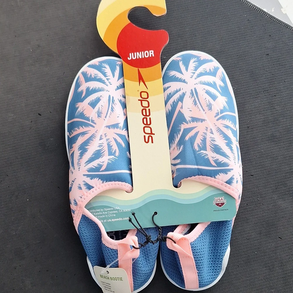 Speedo Kids Water Shoes - Blue with Pink Palm Design